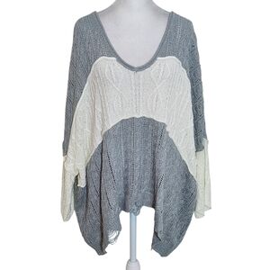 POL Gray and White Oversized Sweater Size Small Gray Stripe Distressed Sweater